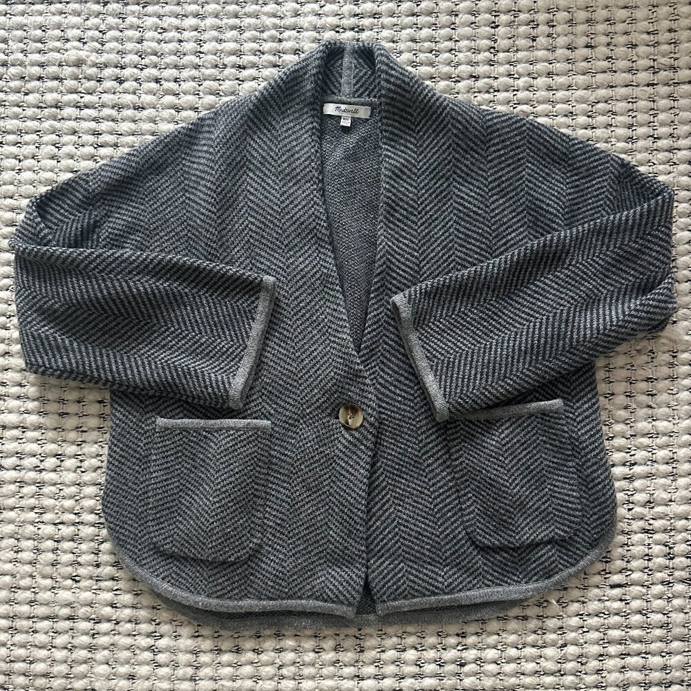 Madewell Gray Herringbone Knit Cardigan